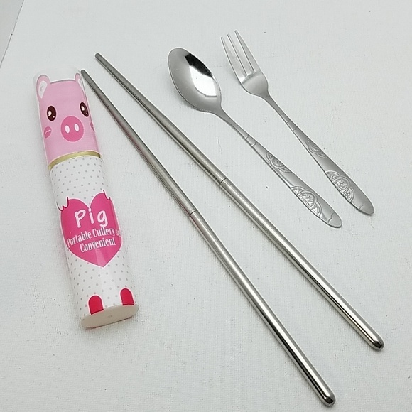 Pig Portable Cutlery Set Spoon Fork & Chopsticks - Picture 1 of 1